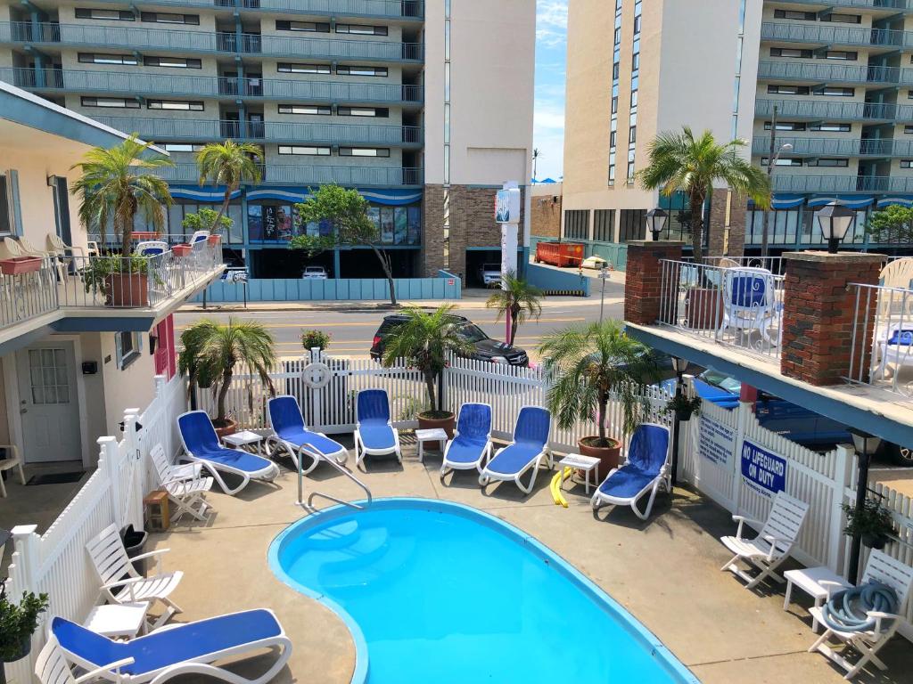 a view of a swimming pool on the balcony of a hotel at Sea Kist Motel in Wildwood