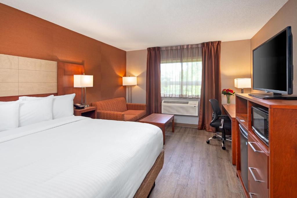 Cette chambre comprend un lit et une télévision à écran plat. dans l'établissement Canadas Best Value Inn-Richmond Hill, à Colline De Richmond