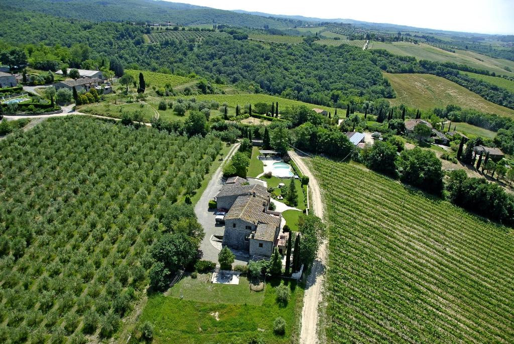 una vista aerea di una casa in mezzo a un campo di Residenza Cornino a Castellina in Chianti