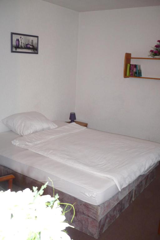 Postel nebo postele na pokoji v ubytování Gaststätte & Pension Jiedlitz