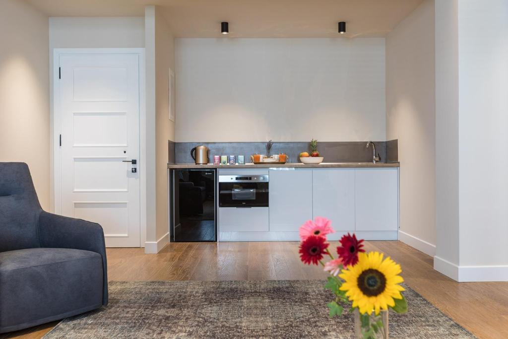Kuchyň nebo kuchyňský kout v ubytování Klepsydra Urban Suites