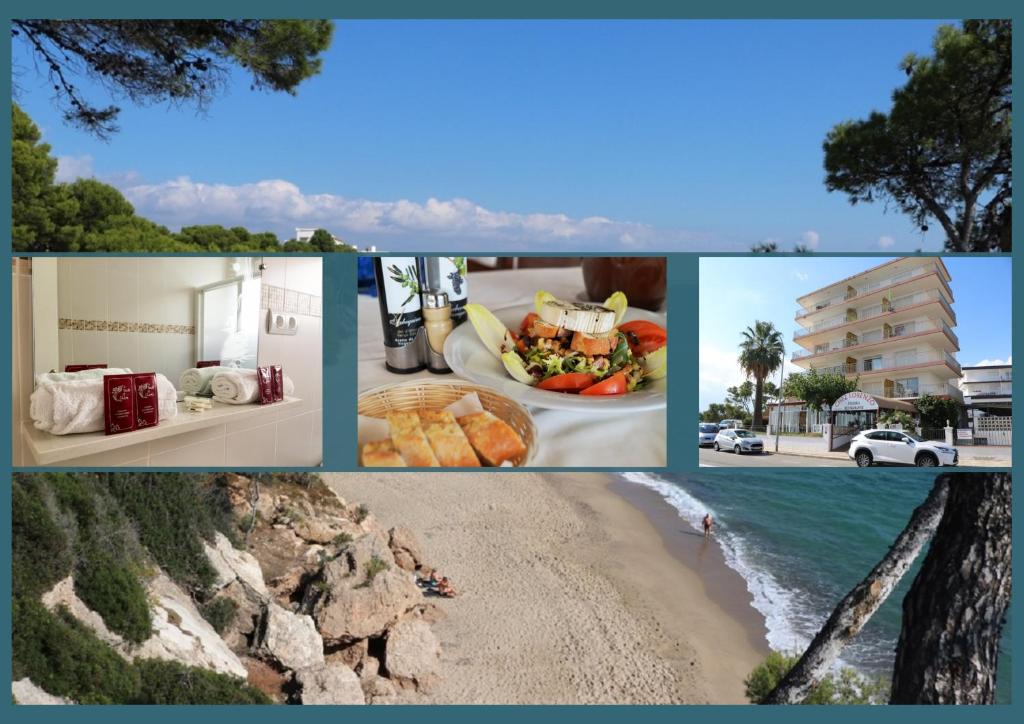 a collage of photos with a beach and a hotel at Apartamentos Deauville in Miami Platja