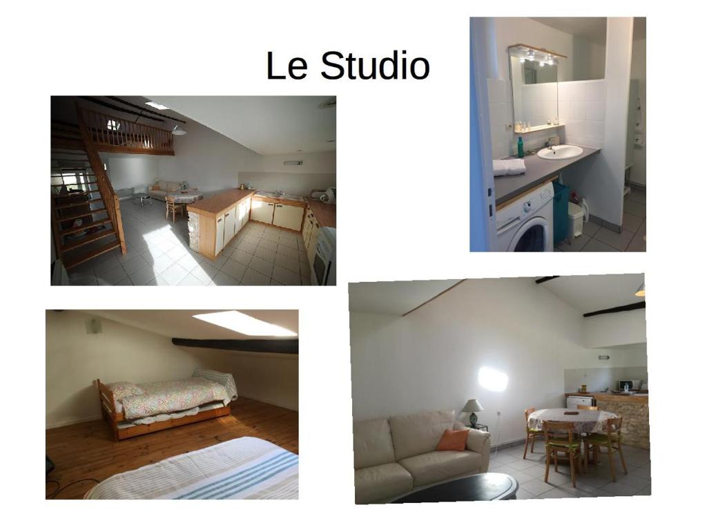 eine Collage mit vier Bildern eines Zimmers in der Unterkunft Le Bois Tableau in Muron