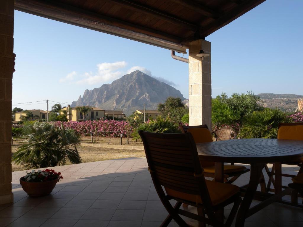 a view of a mountain from the porch of a house at Villa Lea in Custonaci
