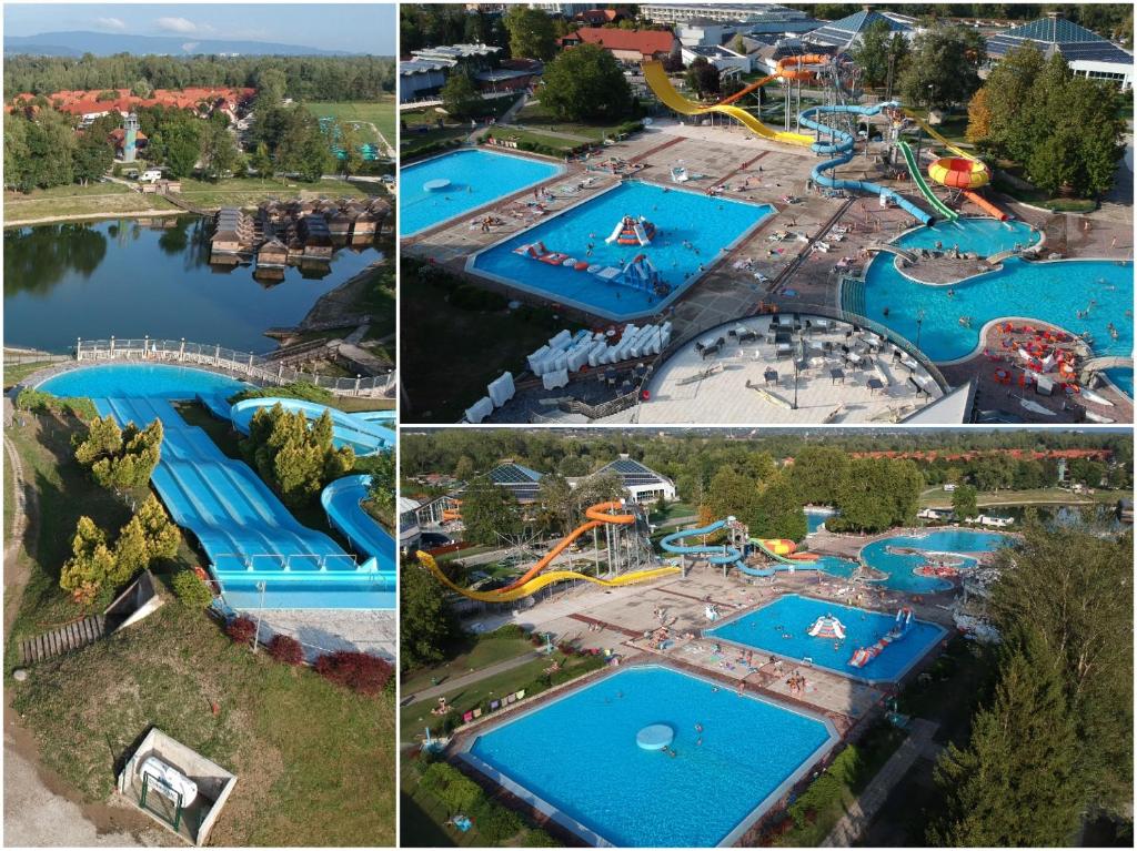 a collage of four pictures of a water park at Spa Cottage in Čatež ob Savi