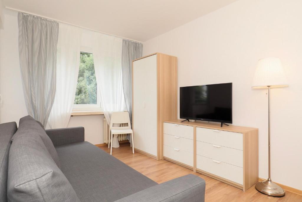 コウォブジェクにあるJantar Home - Mieszkanie w centrum z 2 sypialniamiのリビングルーム(ソファ、薄型テレビ付)