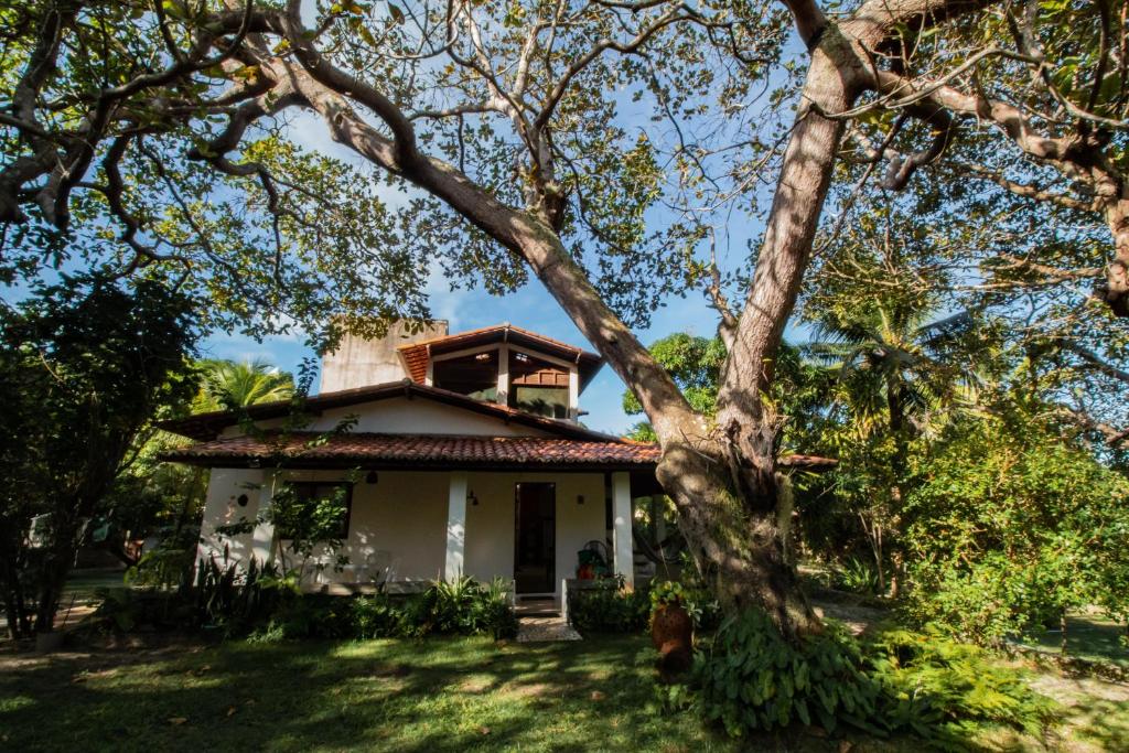 uma casa com uma árvore em frente em Toca do Jacaré em Granja Beira Mar