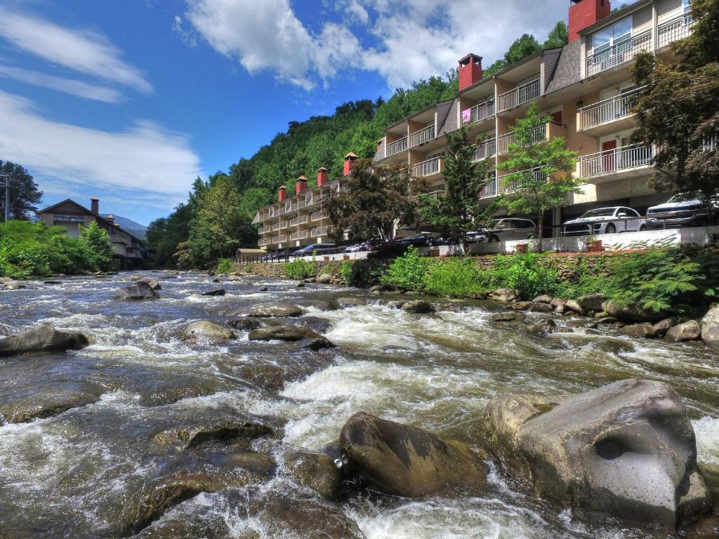 a river filled with lots of water and trees at Gatlinburg River Inn in Gatlinburg