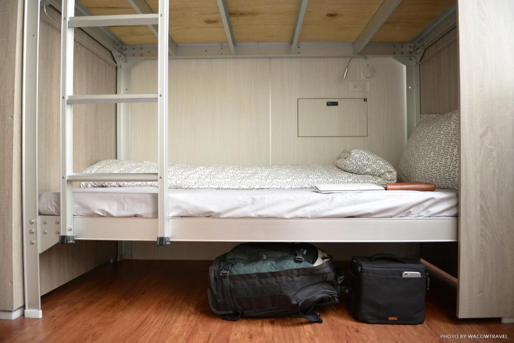 una camera con letto a castello e zaino di REST backpacker a Tainan