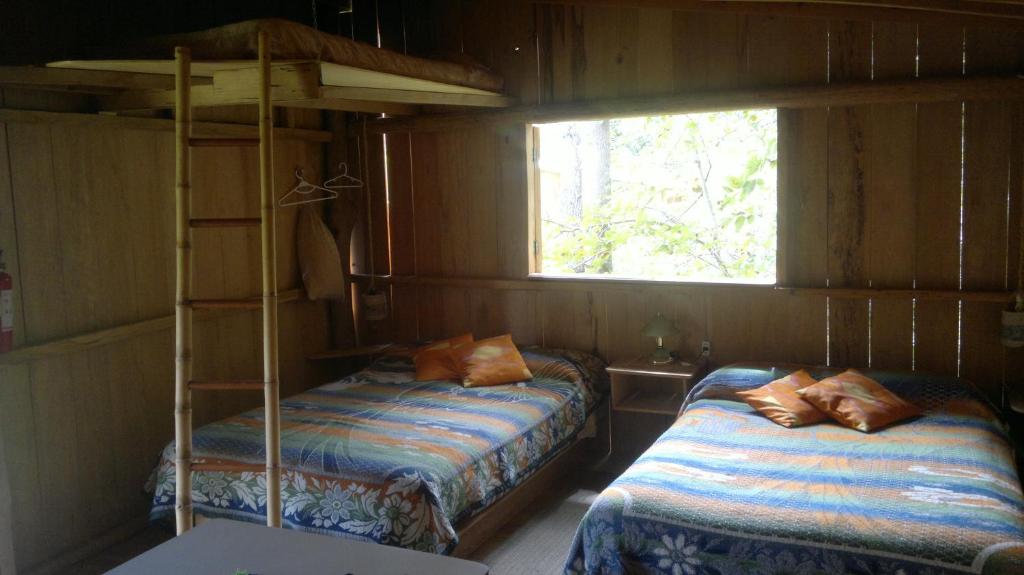 a bedroom with two bunk beds and a window at Rumi Wilco Ecolodge & Nature Reserve-Cabañas & Camping in Vilcabamba