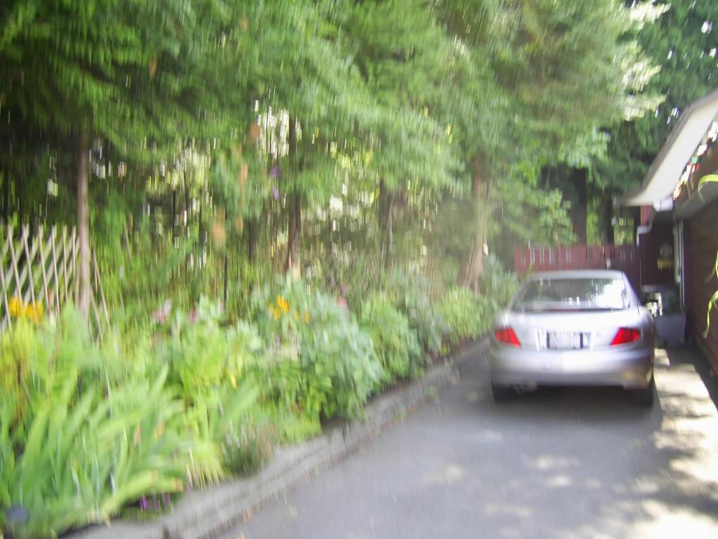 a car driving down a street next to a garden at Garden House in Courtenay
