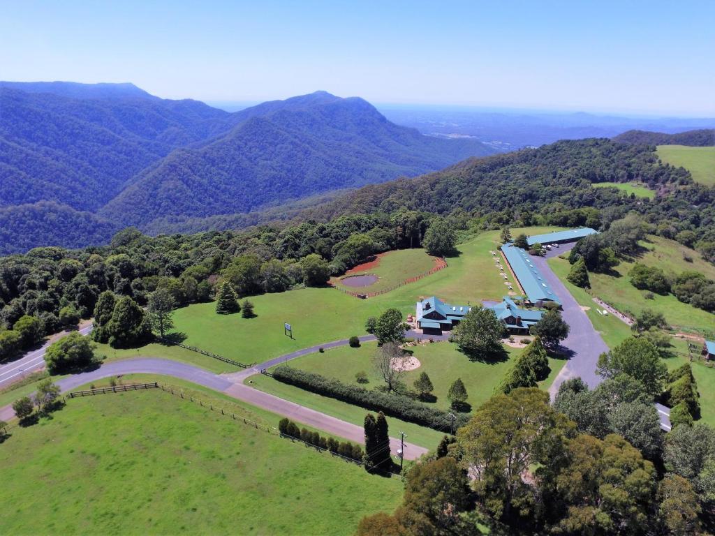 an aerial view of a house in the mountains at Lookout Mountain Retreat in Dorrigo