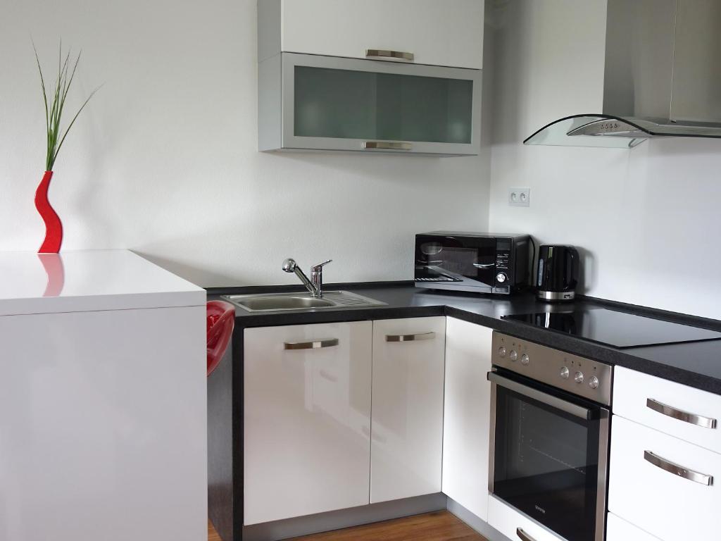 Kuchyň nebo kuchyňský kout v ubytování Apartmán s výhľadom na Tatry