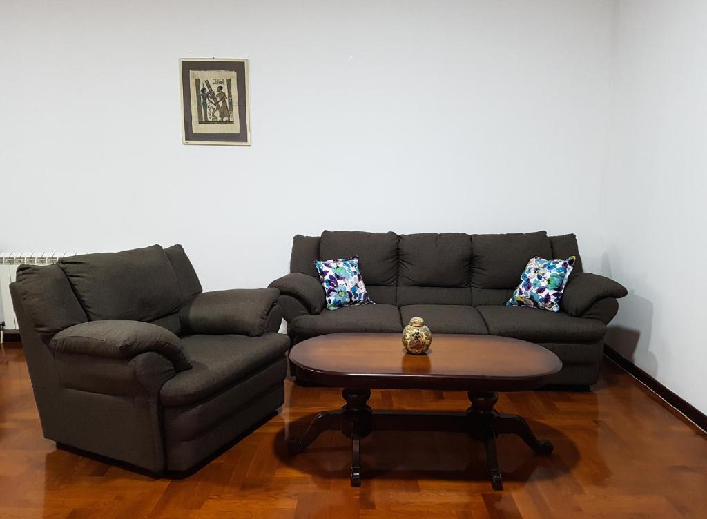 ein Wohnzimmer mit einem Sofa und einem Couchtisch in der Unterkunft Apartman Popovic Cetinje in Cetinje