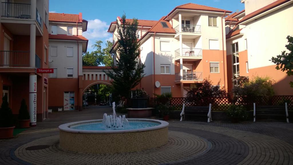 ハイドゥソボスローにあるSaMuci Apartmanの中庭中央の噴水
