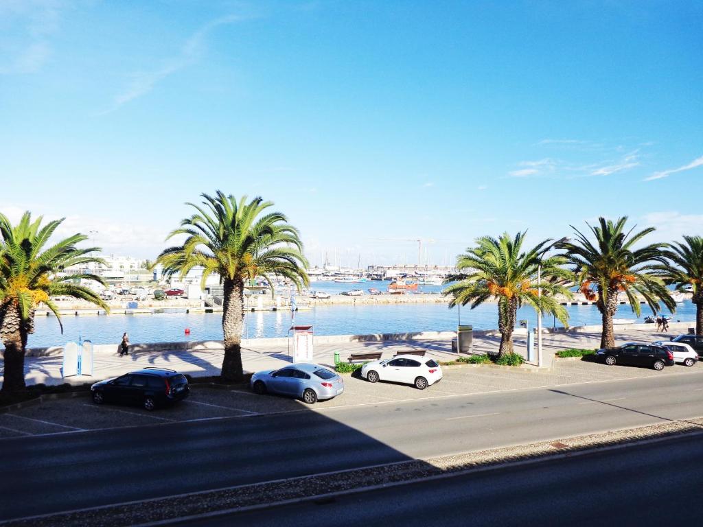 un grupo de coches estacionados en una playa con palmeras en Casa Avenida en Lagos