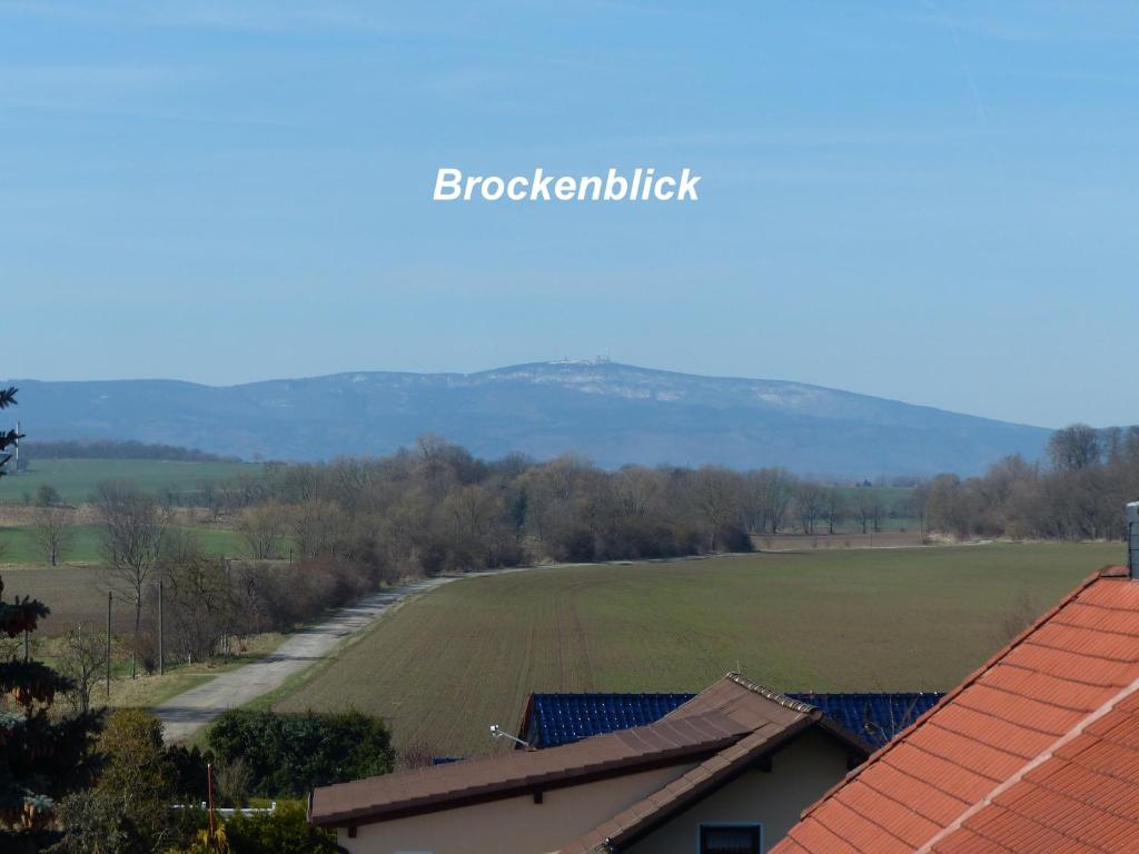 a view of a field from the roof of a house at Ferienwohnung mit Brockenblick in Langenstein
