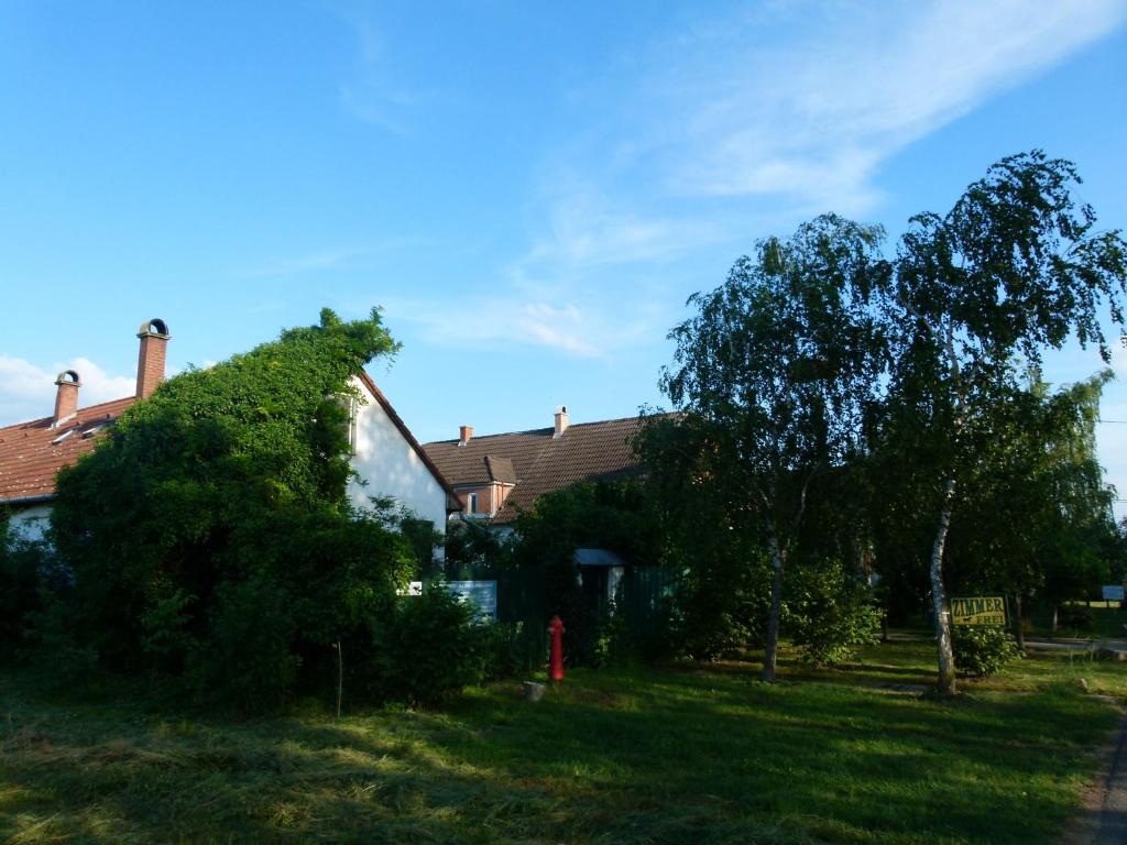 una casa con un árbol y una boca de incendios en el patio en Hajdu Lovasudvar Hortobágy en Hortobágy