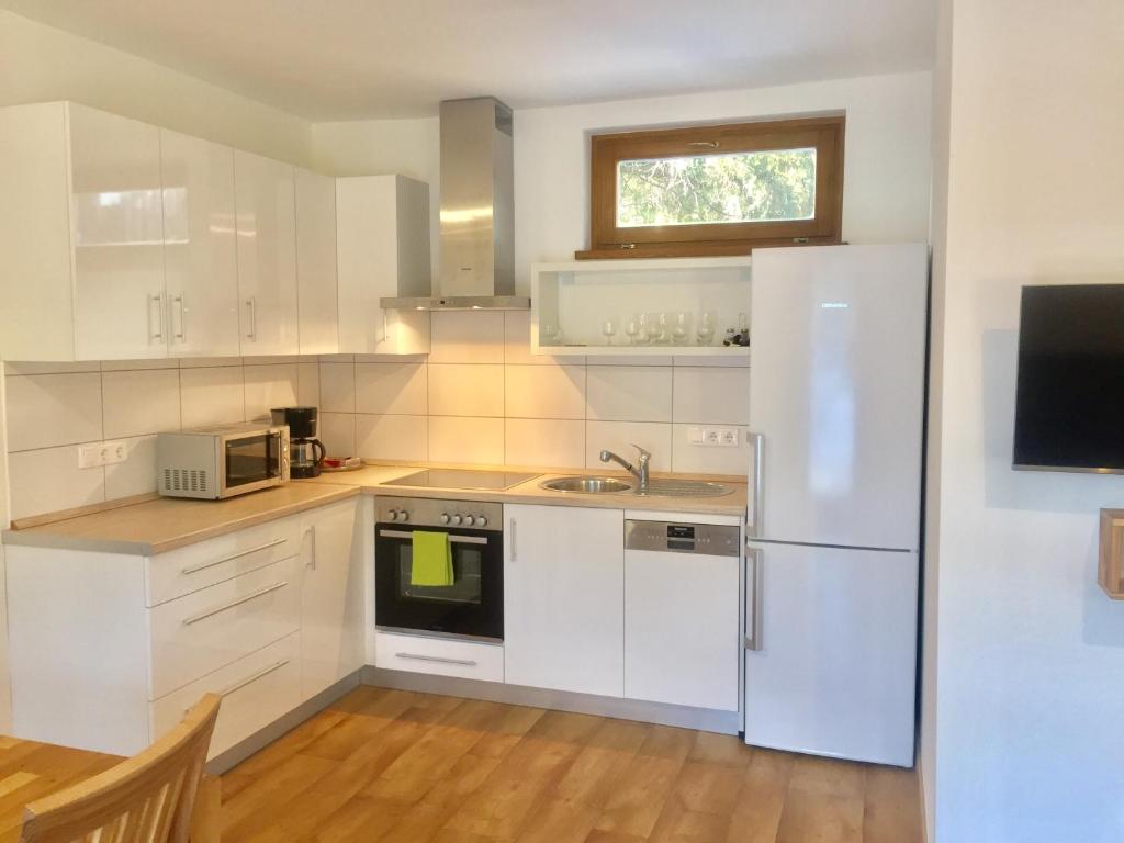 Kuchyň nebo kuchyňský kout v ubytování Apartman Diófa
