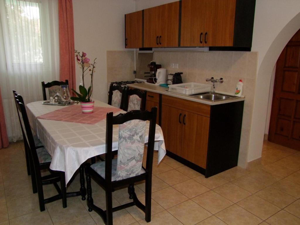 Kuchyň nebo kuchyňský kout v ubytování Rajna Apartmanház