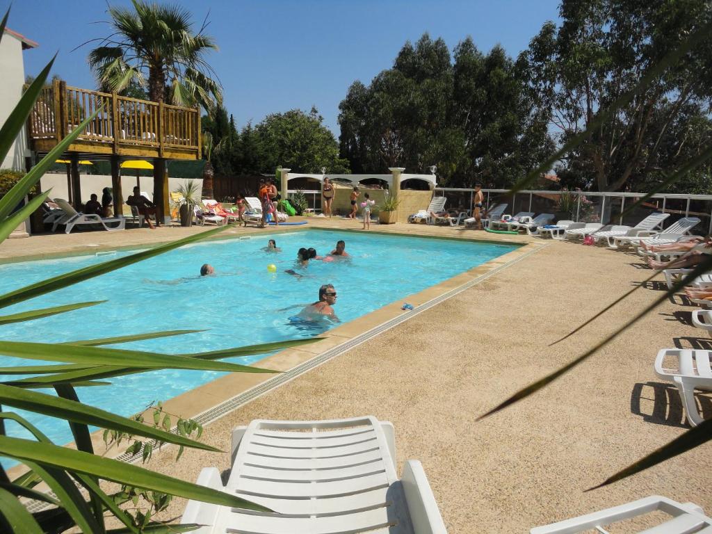 un groupe de personnes nageant dans une piscine dans l'établissement Camping les Acacias, à Fréjus