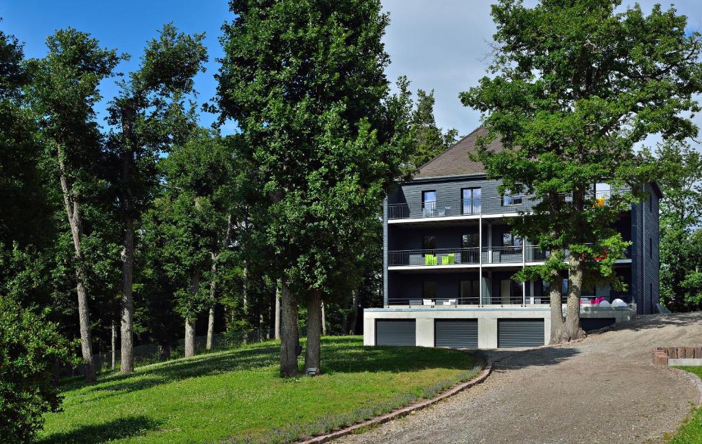特魯瓦埃皮的住宿－Cottage 1956 - Maison d'hôtes，山丘上的房子,前面有树木