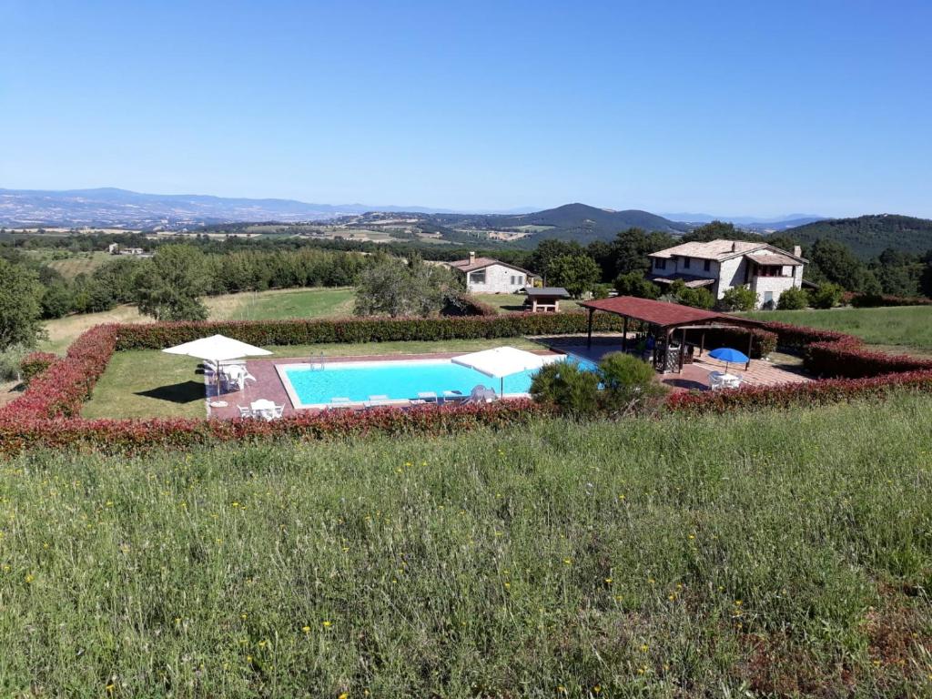 ein Haus mit einem Pool auf einem Feld in der Unterkunft Agriturismo Trosciole in Massa Martana