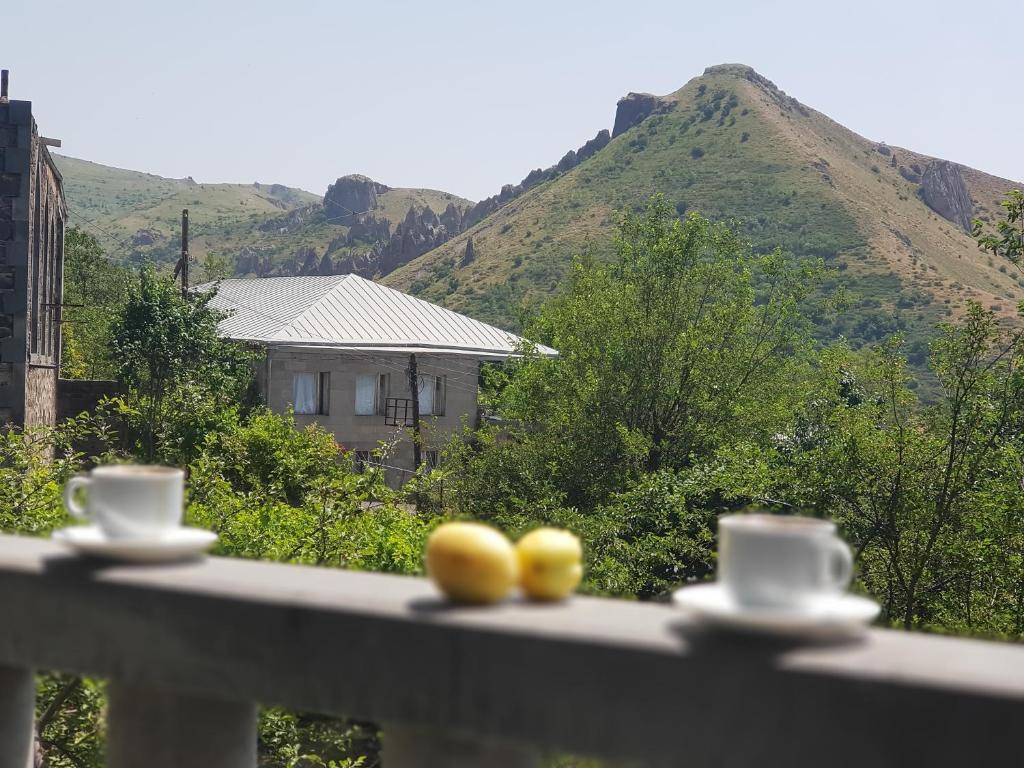 due limoni su un balcone con vista sulla montagna di MonteBello a Goris