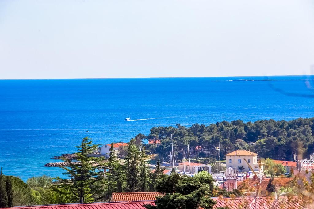 a view of the ocean and a town at Apartman - The view in Krk