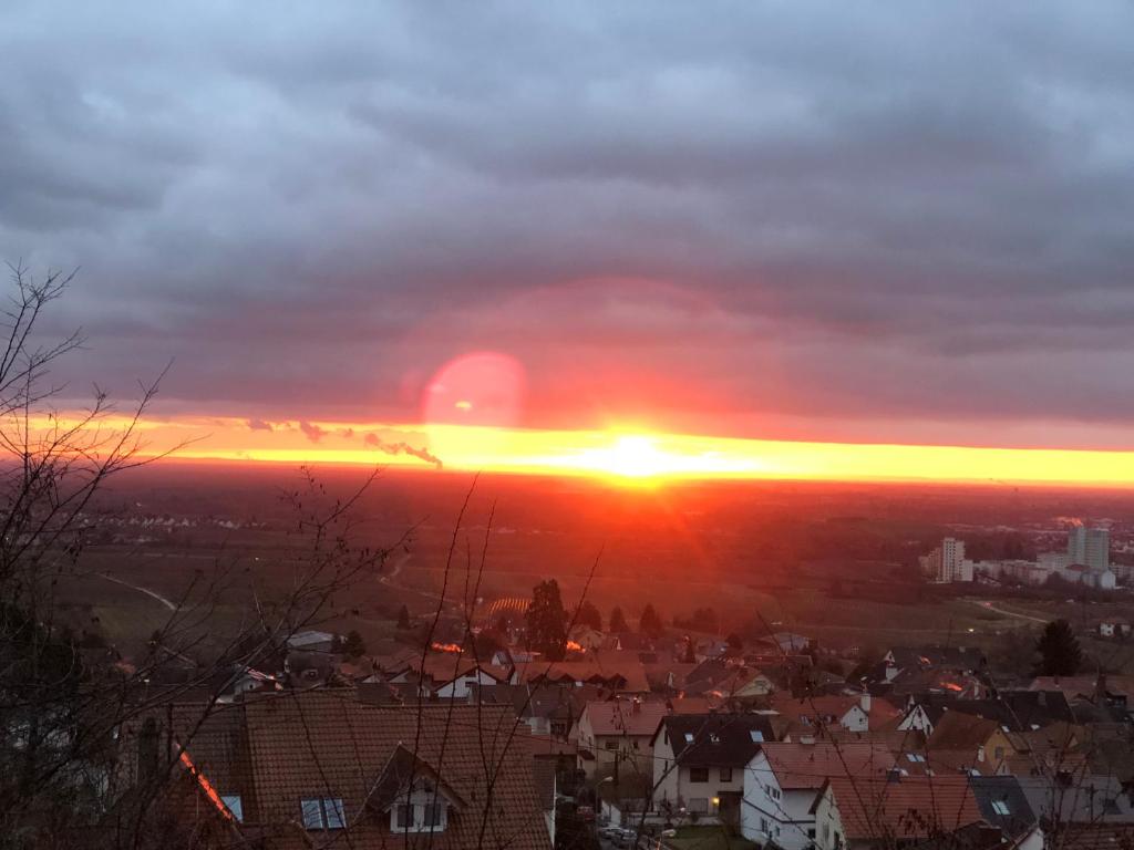 a sunset over a city with houses and buildings at Fritsch Häusel in Neustadt an der Weinstraße