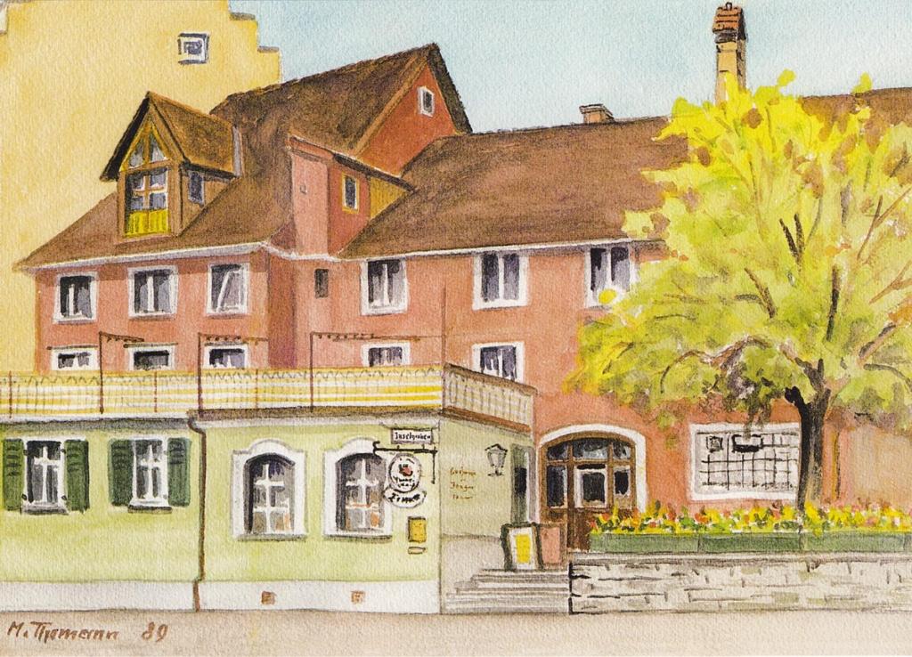a watercolor painting of a building at Hotel Gasthof Inselgraben garni in Lindau
