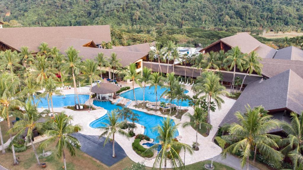 an aerial view of a resort with a swimming pool at Nexus Resort & Spa Karambunai in Kota Kinabalu
