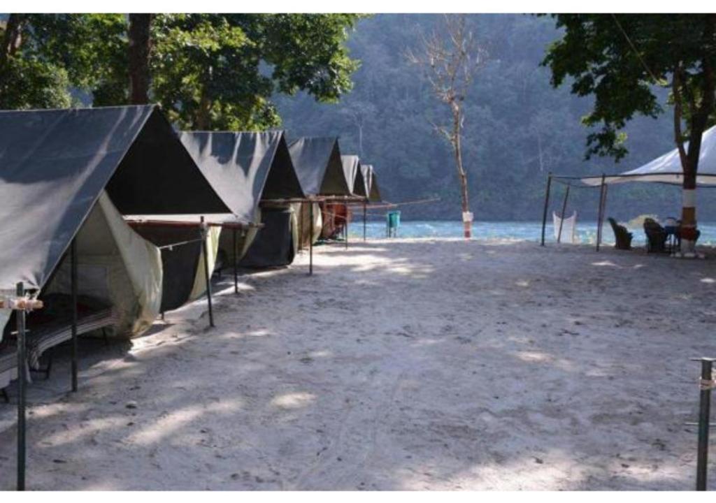 Shivpuri的住宿－Ubud Riverside Camps，海边一排帐篷