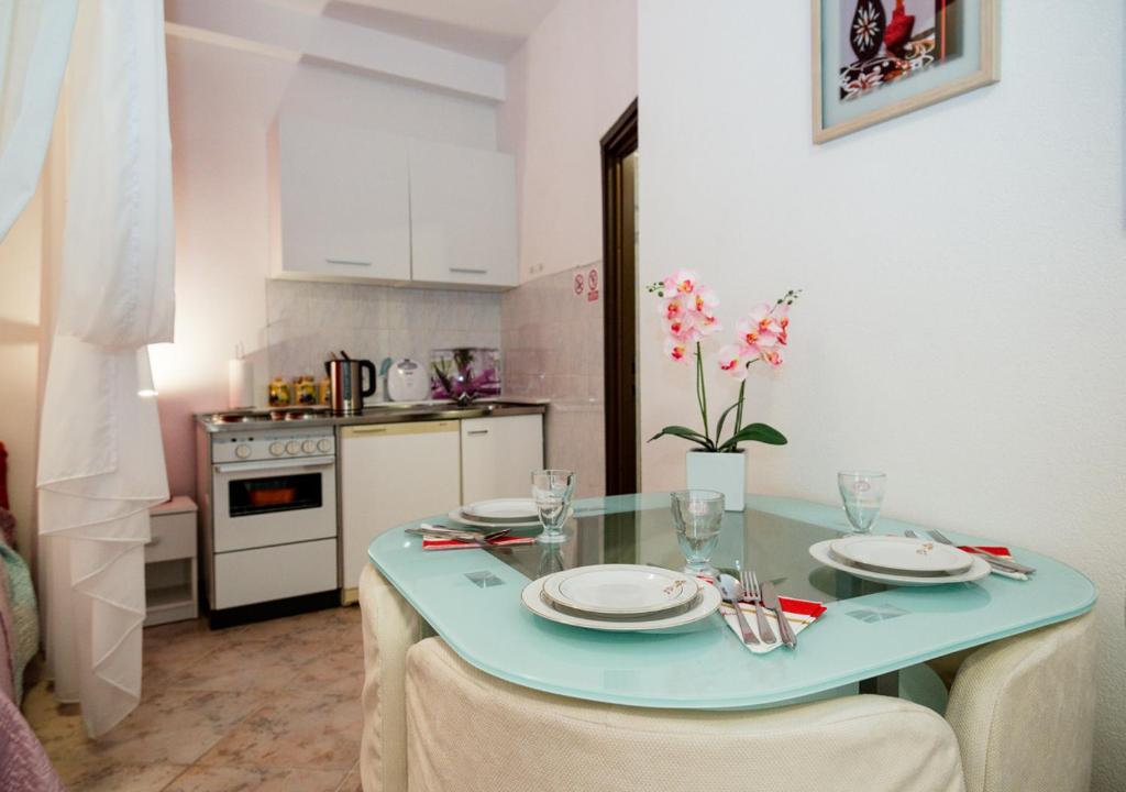 Kuchyň nebo kuchyňský kout v ubytování Studio apartman Mima