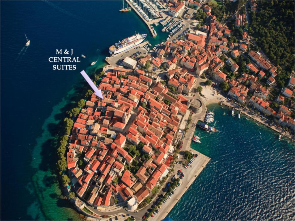 an aerial view of a small island in the water at M & J Central Suites in Korčula