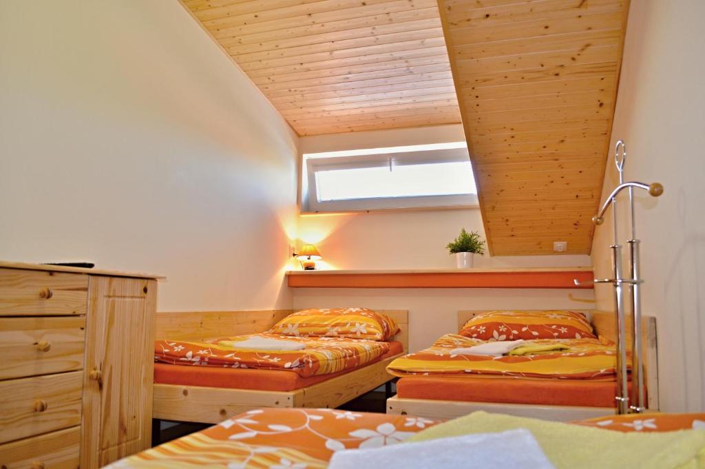 チェイコヴィツェにあるVinařství Kolibaのベッドルーム1室(ベッド2台、窓付)