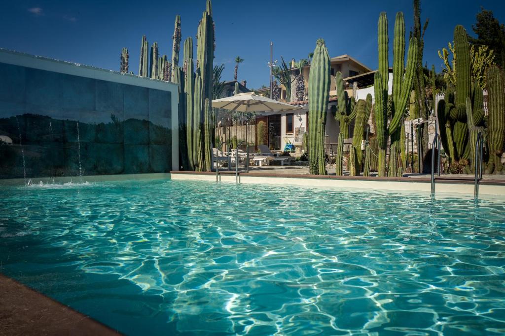 a large swimming pool with cactuses and a house at Garden Cactus in Villaggio Mosè