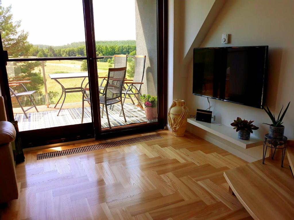 Televízia a/alebo spoločenská miestnosť v ubytovaní Apartamenty przy Stoku Mrągowo