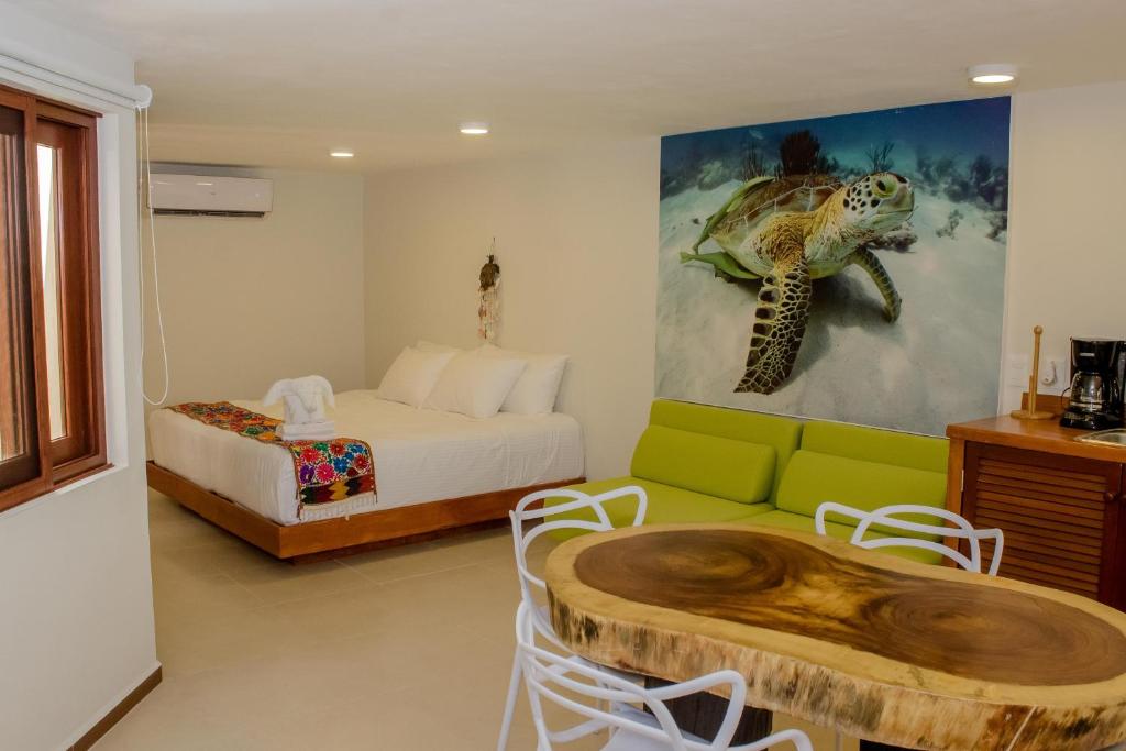 Posezení v ubytování Casa Azul Maya