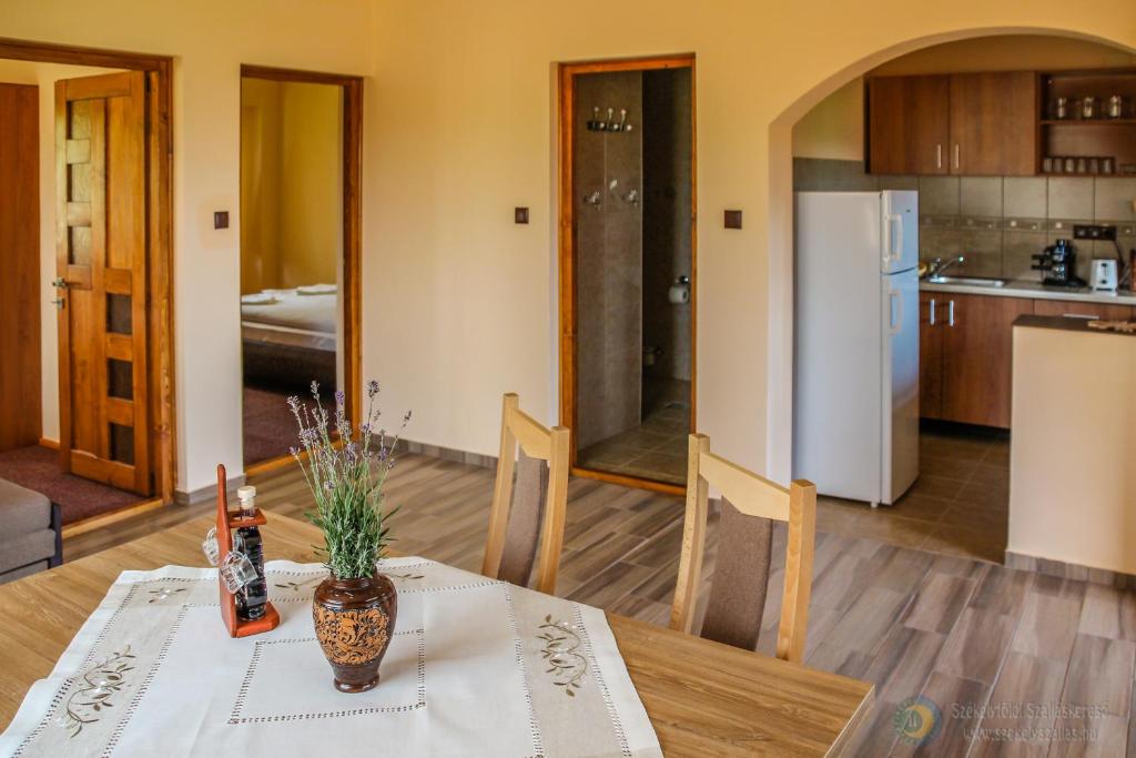 Kuchyň nebo kuchyňský kout v ubytování Apartamente Manó Apartmanok