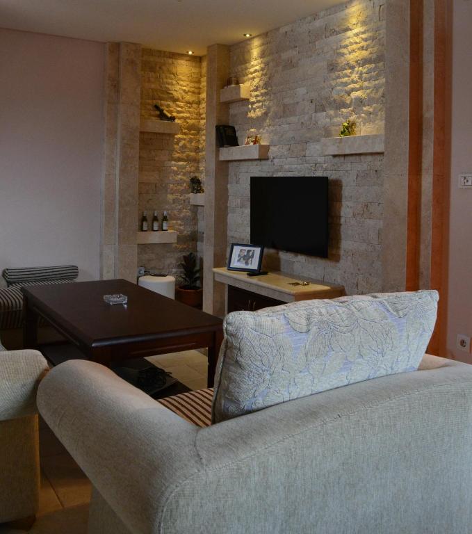 a living room with a couch and a television at Apartmani Vila Zabljak in Žabljak