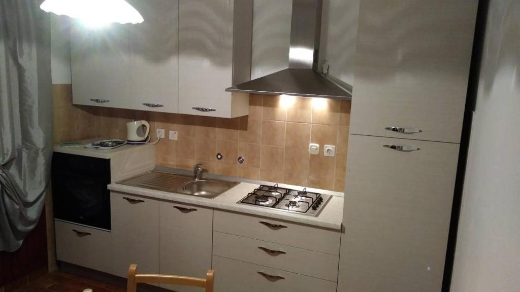 a small kitchen with a sink and a stove at Apartmani Branko Vojnovic in Omiš