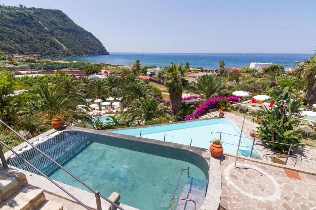 a swimming pool with a view of the ocean at Semiramis Hotel De Charme & Pools in Ischia