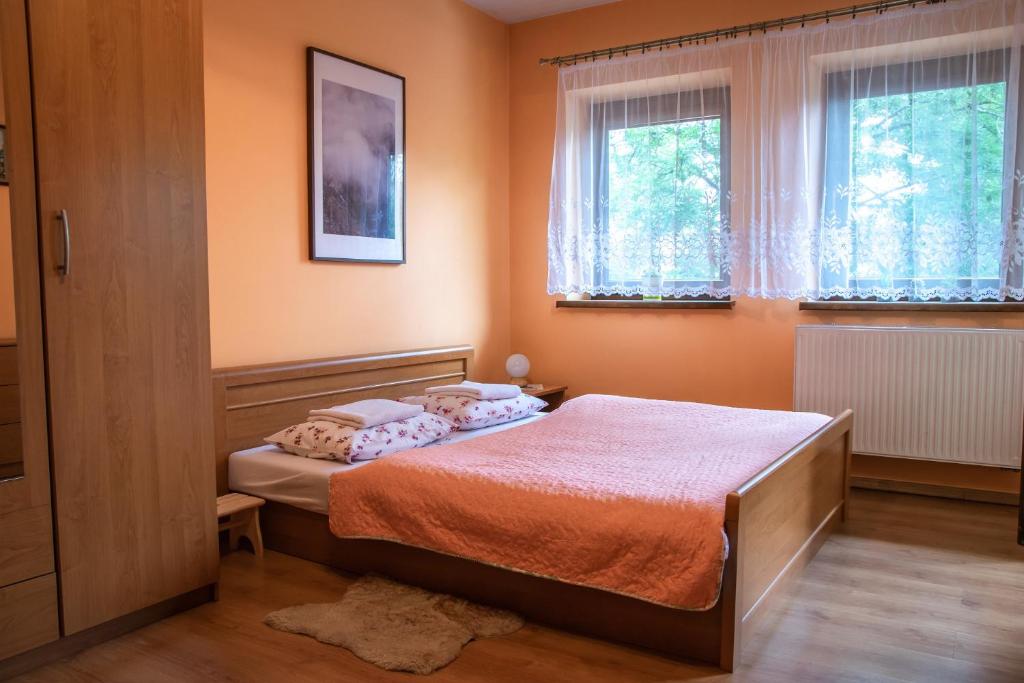 ザコパネにあるApartament Domino - Krzeptówki 06のベッドルーム1室(ベッド1台、窓2つ付)