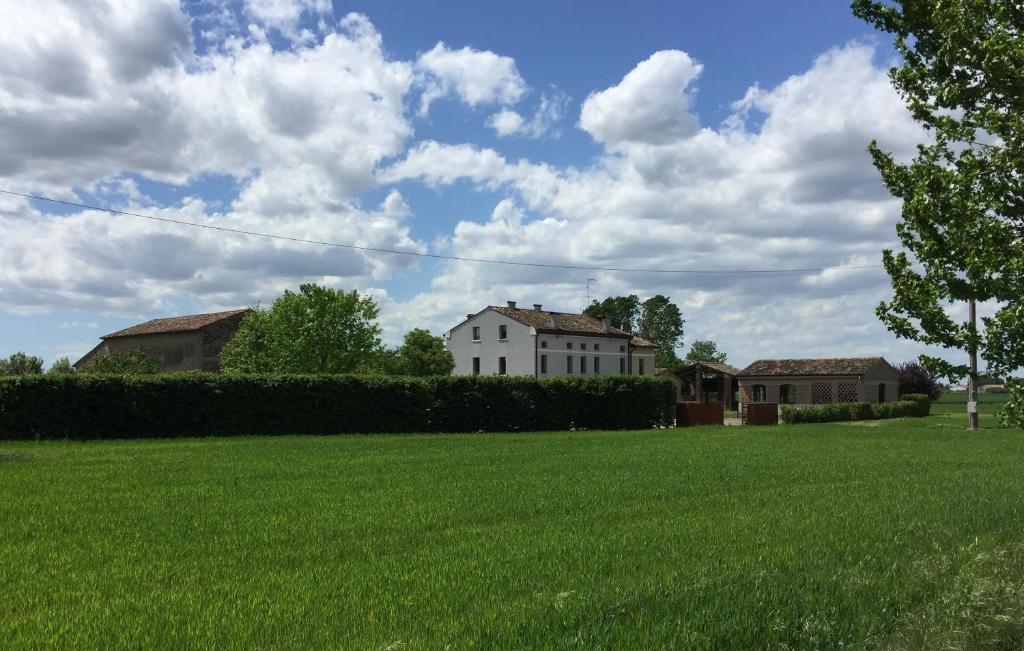 a field of green grass with houses in the background at Corte Mondina in Gazoldo degli Ippoliti