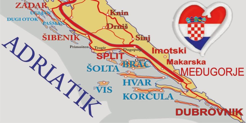 a map of šibenik with the flag of croatia at VILLA Apartments Mate Cebalo in Lumbarda
