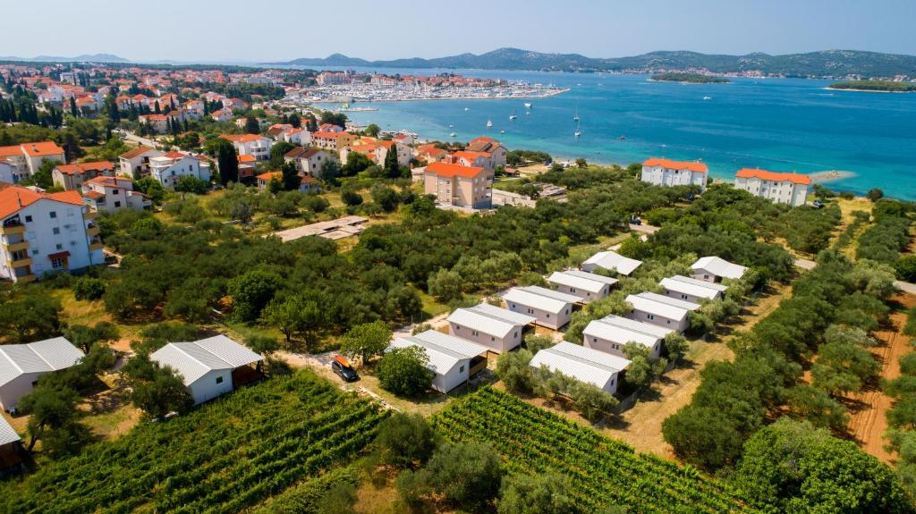 an aerial view of a city and the water at Luxury Mobile Homes Liza2 in Biograd na Moru
