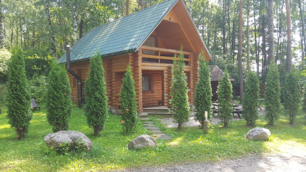 una cabaña de madera en medio de un bosque en Kempings Lilaste.com en Lilaste