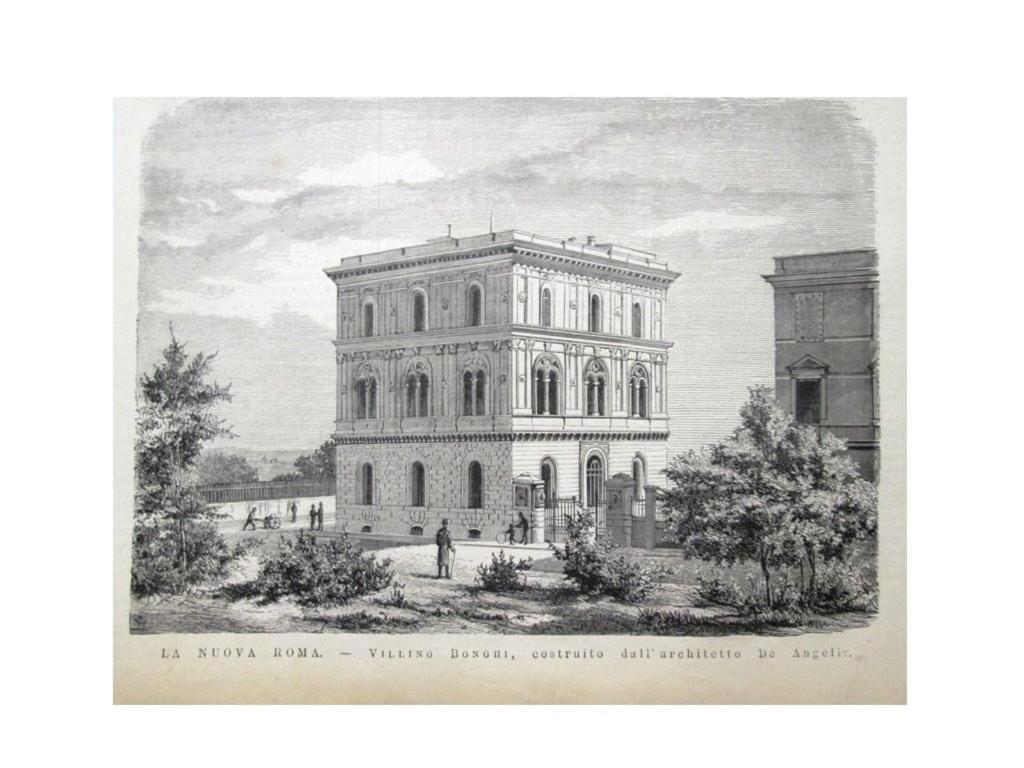 an old picture of a building in a drawing at Hotel Villa Delle Rose in Rome