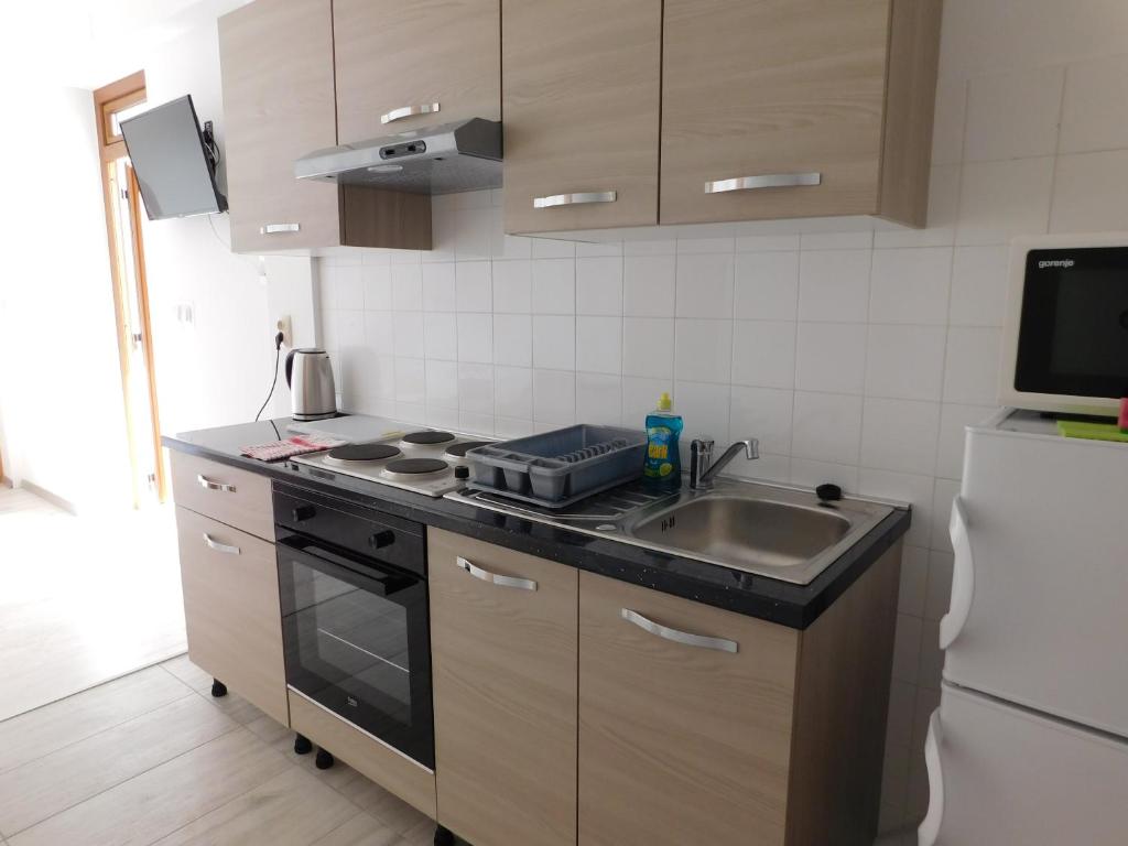 Kuchyň nebo kuchyňský kout v ubytování Apartments Leo Janjina